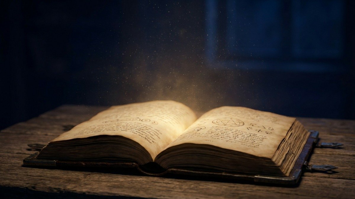 Livro antigo aberto brilhando com luz dourada simbolizando curiosidades sobre a biblia