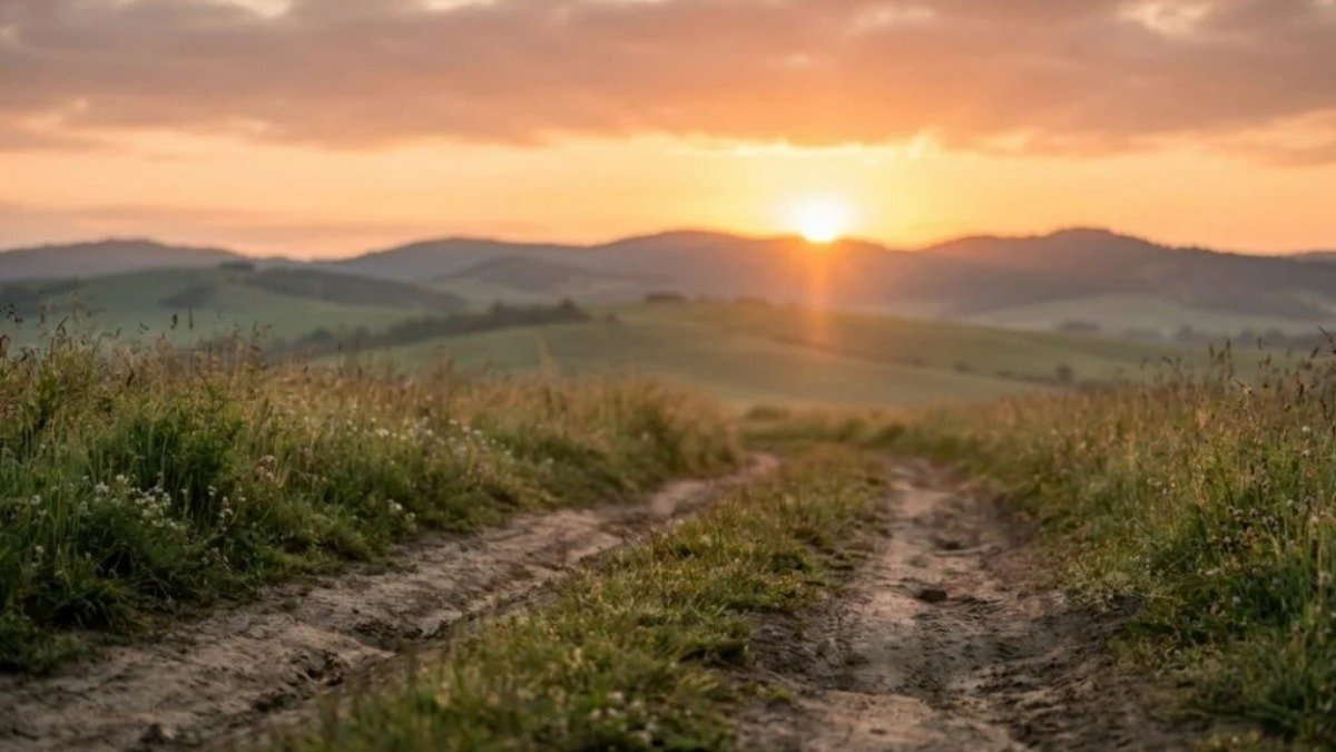 Caminho ao amanhecer simbolizando esperanca e nova vida pelo Espirito Santo