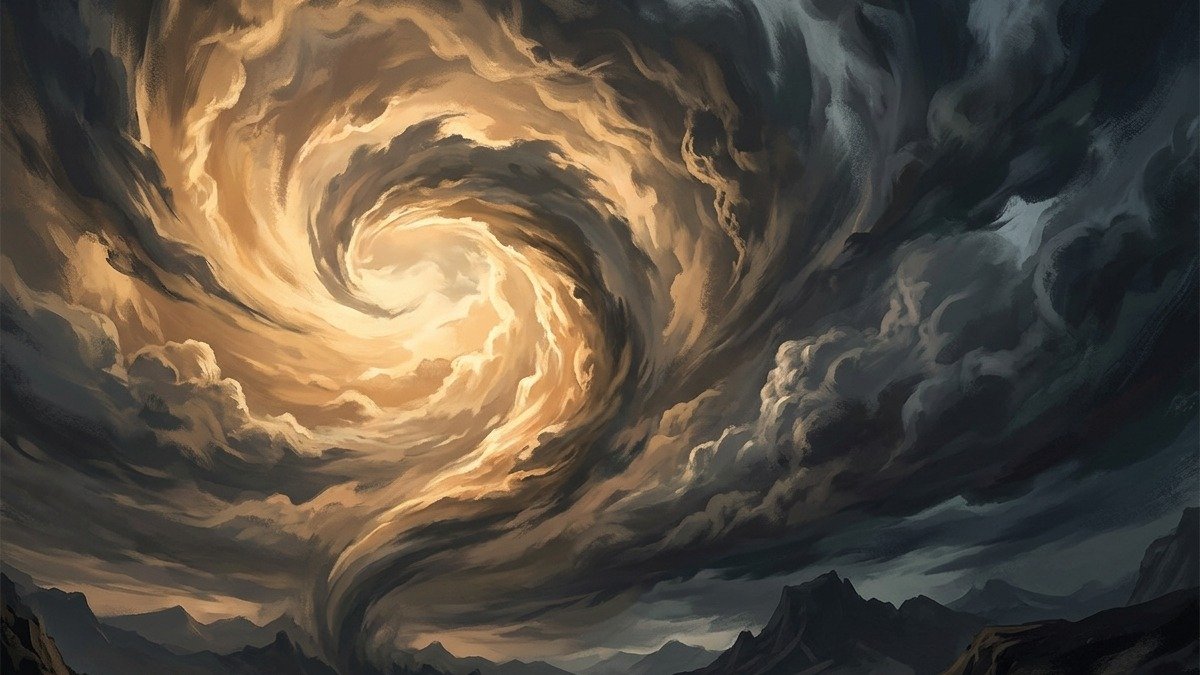 Céu tempestuoso representando Deus respondendo a Jó a partir de um turbilhão