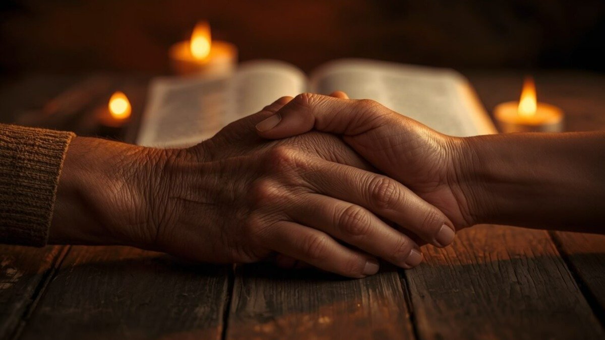 Mulher lendo a Biblia a luz da janela, refletindo sobre o perdao
