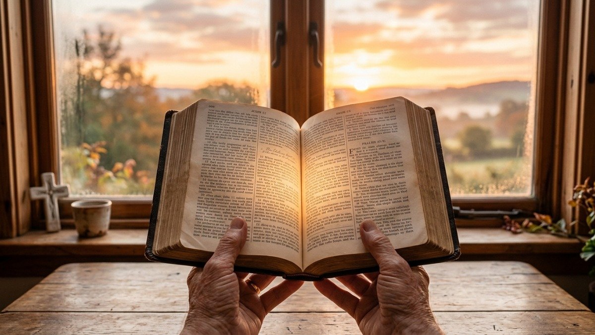 Duas bíblias unindo-se em um só livro em luz dourada de esperança