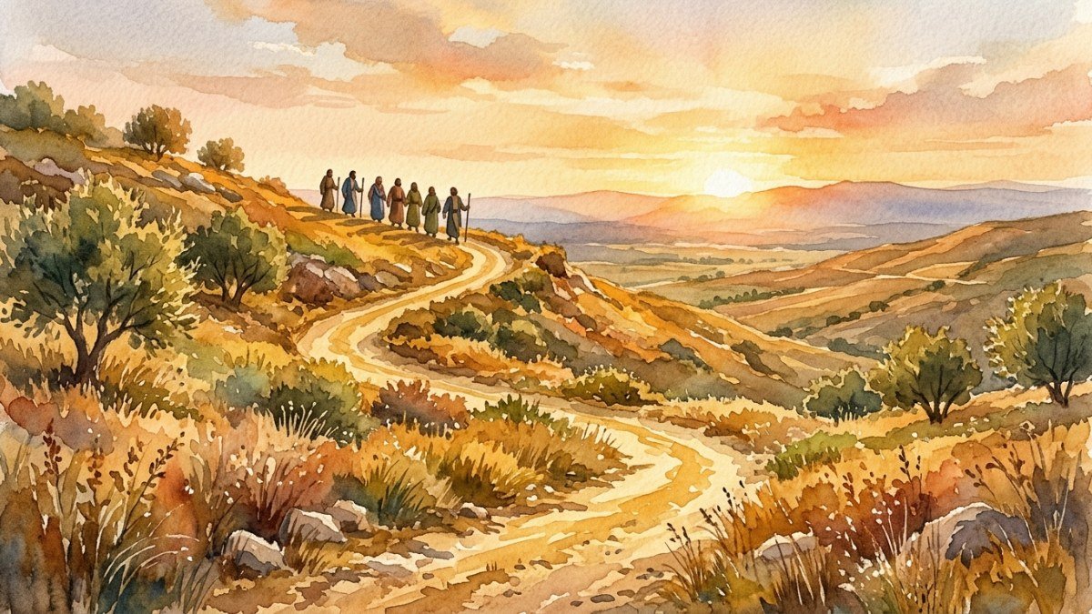 Caminho dourado em direção ao nascer do sol representando a jornada até Jerusalém