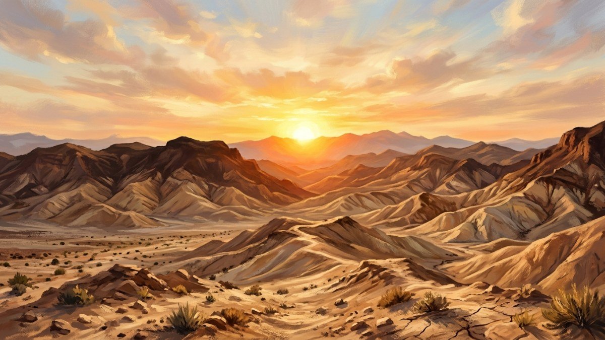 Nascer do sol sobre colinas rochosas do deserto simbolizando novo começo de Jacó