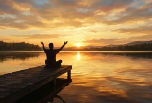 Pessoa sentada em pier ao amanhecer contemplando o amor fiel de Deus, o chesed que se renova cada manhã