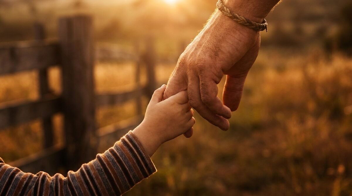 Mão de criança segura a mão de adulto, representando a relação de pai e filho que Abba expressa