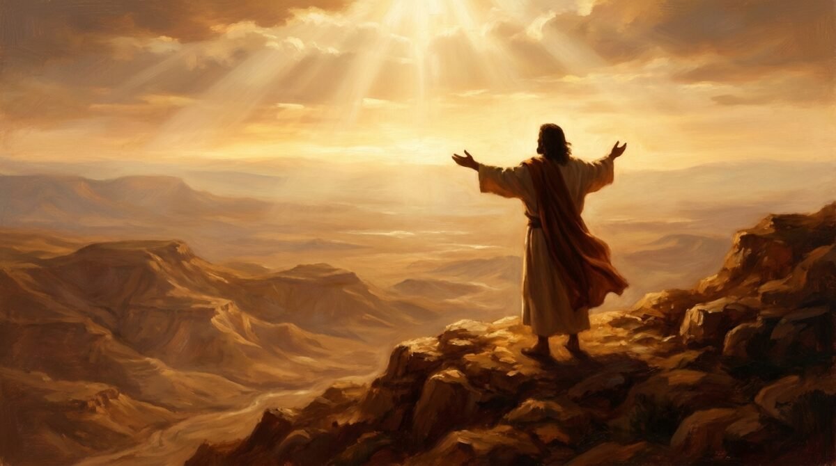 Homem de frente para horizonte luminoso, simbolizando escutar a direção de Deus na vida