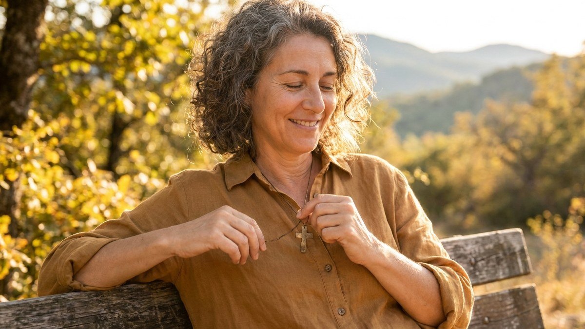 Mulher brasileira sorrindo com alegria na natureza, demonstrando a autoestima e identidade como filha de Deus
